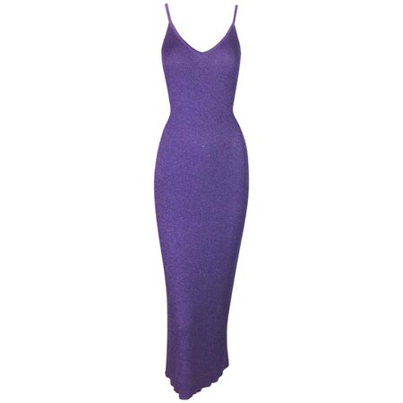 *clipped by @luci-her* S/S 1996 Chanel Metallic Purple Knit Deep V Wiggle Dress For Sale at 1stDibs