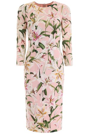 Dolce & Gabbana | Pink Lily Print Stretch Crepe Midi Dress