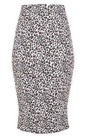 White Leopard Print Rib Midi Skirt | Skirts | PrettyLittleThing
