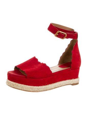 Chloé Leather Scalloped Accent Espadrilles - Red Sandals, Shoes - CHL190490 | The RealReal