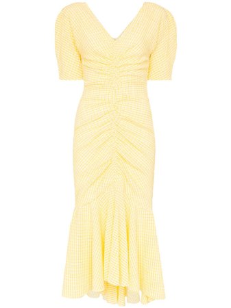 Yellow Staud V-Neck Gingham Midi Dress | Farfetch.com