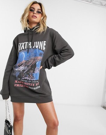 Sixth June oversized hoodie dress with front graphic in vintage wash | ASOS