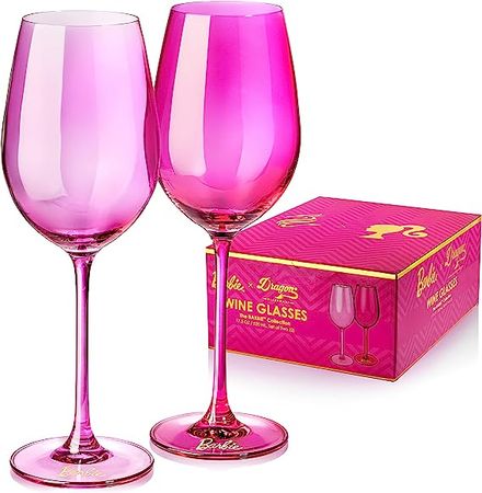 Amazon.com | Dragon Glassware x Barbie Wine Glasses, Pink and Magenta Crystal Glass, As Seen in the Movie, Barbie, Large Barware for Red and White Wine, 17.5 oz Capacity, Set of 2: Wine Glasses