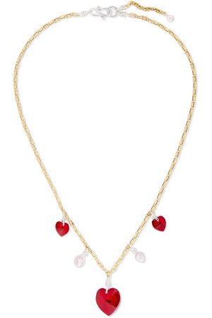 WALD Berlin | Be My Lover gold-plated, Swarovski crystal and pearl necklace | NET-A-PORTER.COM
