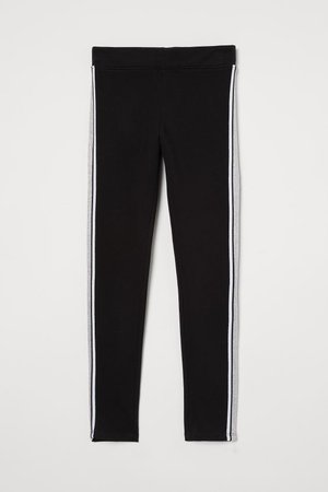 Cotton Jersey Leggings - Black/silver-colored - Kids | H&M US