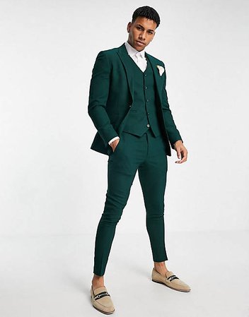 ASOS DESIGN wedding super skinny suit in forest green micro texture | ASOS