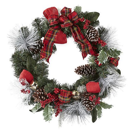North Pole Trading Co. Plaid Jingle Bell Pre-Lit Christmas Wreath