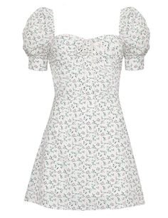 white floral casual puff sleeve a-line dress