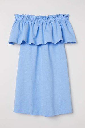 Off-the-shoulder Dress - Blue