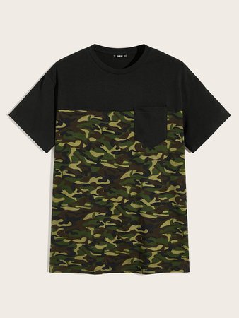 Guys Pocket Patched Camo Print Tee | ROMWE