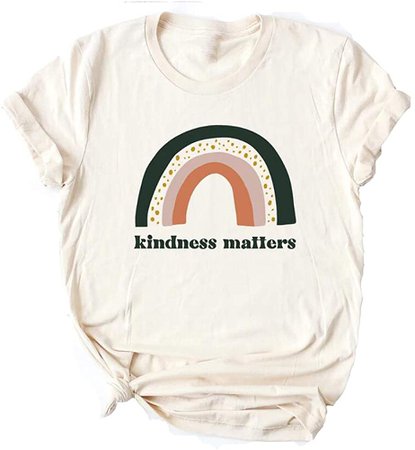 DORFALNE Retro Rainbow T-Shirt Womens Kindness Matters Short Sleeve Leisure Graphic Tees Tops at Amazon Women’s Clothing store
