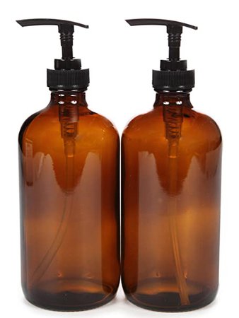 Amazon.com : Vivaplex, 2, Large, 16 oz, Empty, Amber Glass Bottles with Black Lotion Pumps : Beauty