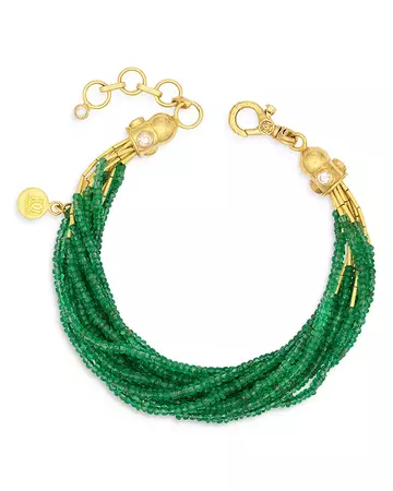 Gurhan 24K Gold Rain Diamond & Emerald Beaded Multi-Strand Bracelet