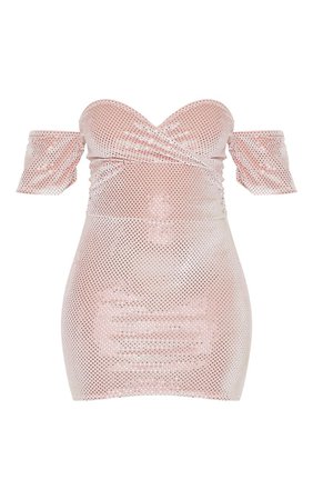 Blush Velvet Disco Bardot Bodycon Mini Dress | PrettyLittleThing USA