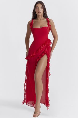 Clothing : Maxi Dresses : 'Ariela' Cherry Ruffle Maxi Dress