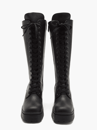 MIU MIU Chunky-sole lace-up leather knee-high boots