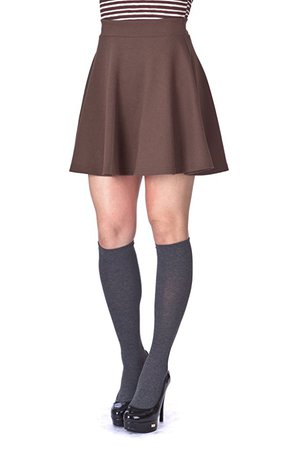 Basic Solid Stretchy Cotton High Waist A-line Flared Skater Mini Skirt (M, Khaki) at Amazon Women’s Clothing store: