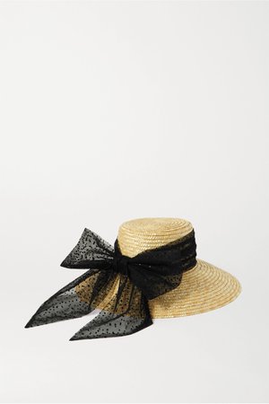 Yellow Annabelle Swiss-dot tulle-trimmed straw hat | Eugenia Kim | NET-A-PORTER