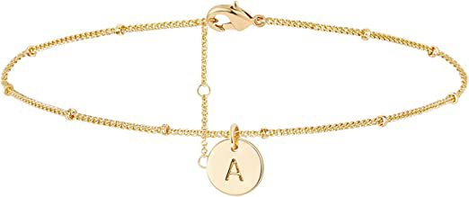 Amazon.com: Fettero Initial Anklet Gold 14K Plated Coin Disc Dangle Foot Satellite Chain Boho Beach Simple Minimalist Personalized Jewelry for Women Letter A: Clothing, Shoes & Jewelry