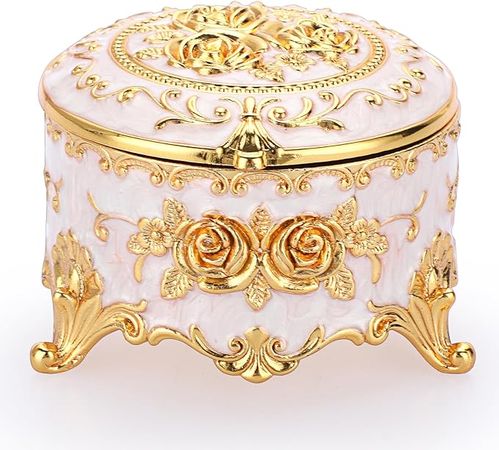 Amazon.com: Hipiwe Vintage Round Jewelry Box Small Trinket Storage Organizer Box Gold Metal Chest Ring Case Treasure Box Keepsake Box Earrings Necklace Storage Box Gift for Girl Women, Small : Clothing, Shoes & Jewelry