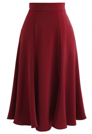 Satin A-Line Midi Skirt in Red - Skirt - BOTTOMS - Retro, Indie and Unique Fashion