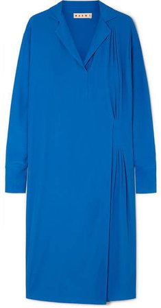 Pleated Crepe De Chine Midi Dress - Blue