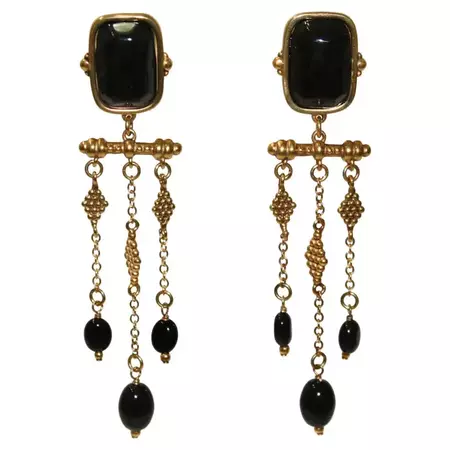 Goossens Paris Long Black Agate Earrings For Sale at 1stDibs