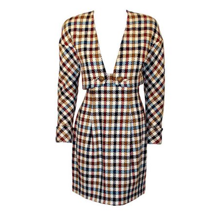 Christian Lacroix 2 piece Houndstooth Wool Skirt Suit For Sale at 1stdibs
