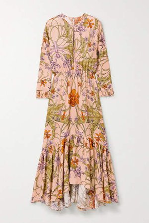 Chosen Elements Tiered Floral-print Crepe Midi Dress - Blush