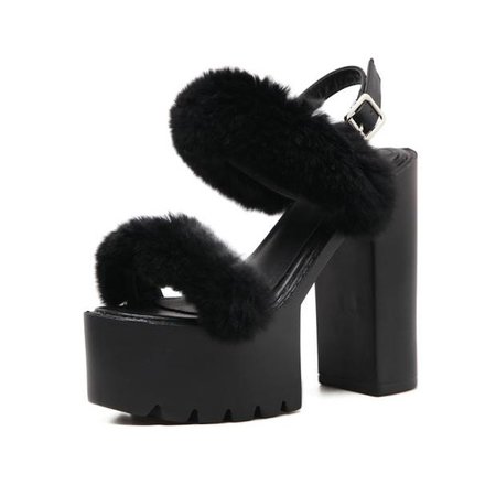 Chunky Heel Girls Platform Heel Fur Sandals - Buy Fur Sandals,Platform Sandals,Chunky Heels Product on Alibaba.com