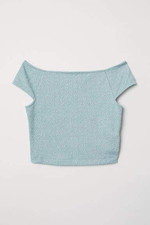 Jacquard-knit Jersey Top - Turquoise
