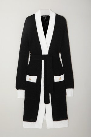 Balmain | Belted two-tone ribbed-knit cardigan | NET-A-PORTER.COM