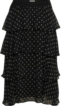 Black Polkadot Ruffle Midi Skirt