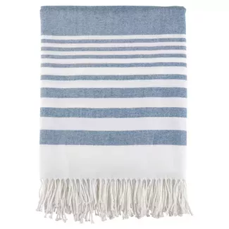 Navy Blue Stripe Pattern Fringe Throw Blankets (50"x60") - Saro Lifestyle : Target