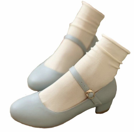 light blue satin block heel