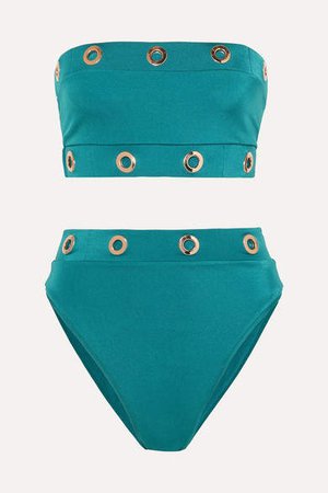 Oye Swimwear OYE Swimwear - Arya Eyelet-embellished Bandeau Bikini - Teal