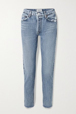 AGOLDE | Jamie cropped frayed organic high-rise straight-leg jeans | NET-A-PORTER.COM