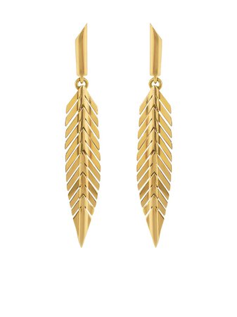 Cadar 18k yellow gold small feather drop earrings - FARFETCH