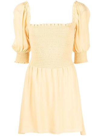 reformation puff sleeve yellow mini dress