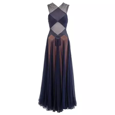 Azzedine Alaia Haute Couture navy silk evening dress, ss 1997 For Sale at 1stDibs