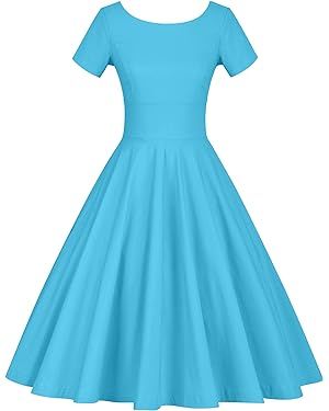 GownTown Women's 1950s Vintage Dresses Short Sleeves Cocktail Stretchy Party Dresses with Pocket at Amazon Women’s Clothing store