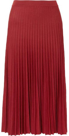 Pleated Silk Midi Skirt - Red