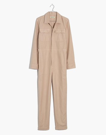 Garment-Dyed Zip-Front Coverall Jumpsuit beige