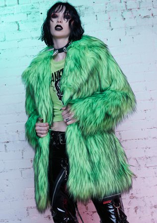 Dolls Kill X Monsters Shaggy Faux Fur Oversized Coat - Green | Dolls Kill