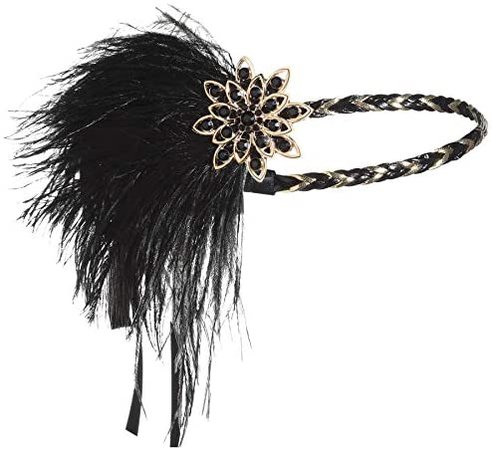 Amazon.com : BABEYOND 1920s Flapper Headband Roaring 20s Headpiece Gatsby Ostrich Feather Headpiece with Crystal (Black Gold) : Beauty