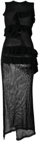 knitted frill thigh-split dress