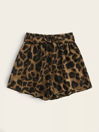 Leopard Print Belted Wide Leg Shorts | SHEIN USA