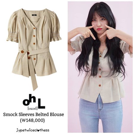 Twice's Fashion on Instagram: “MOMO IDOL ROOM OH L- Smocked Sleeves Belted Blouse (￦148,000) #twicefashion #twicestyle #twice #nayeon #jeongyeon #jihyo #momo #mina #sana…”
