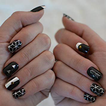 nails black silver metallic