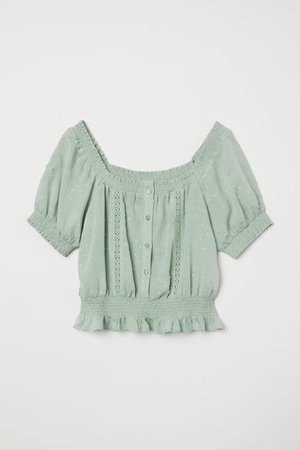 Textured-weave Blouse - Dusky green - Ladies | H&M US